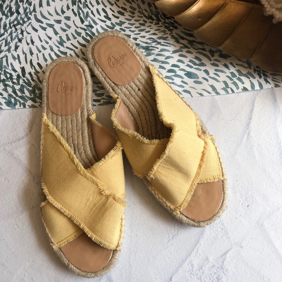 Castaner Yellow Espadrille Sandals Raw Edges Size 38 Fabric - Picture 1 of 8